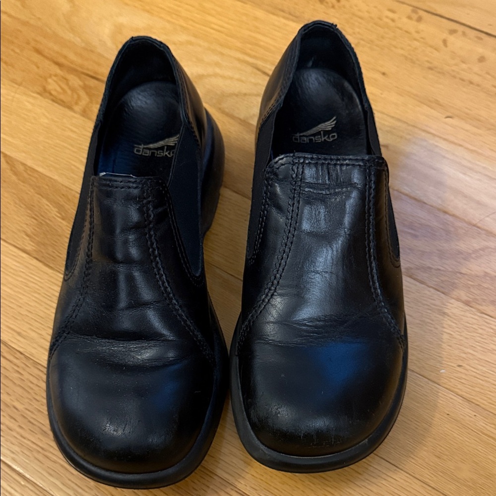 Dansko Black Slip-On Leather Loafers for Women